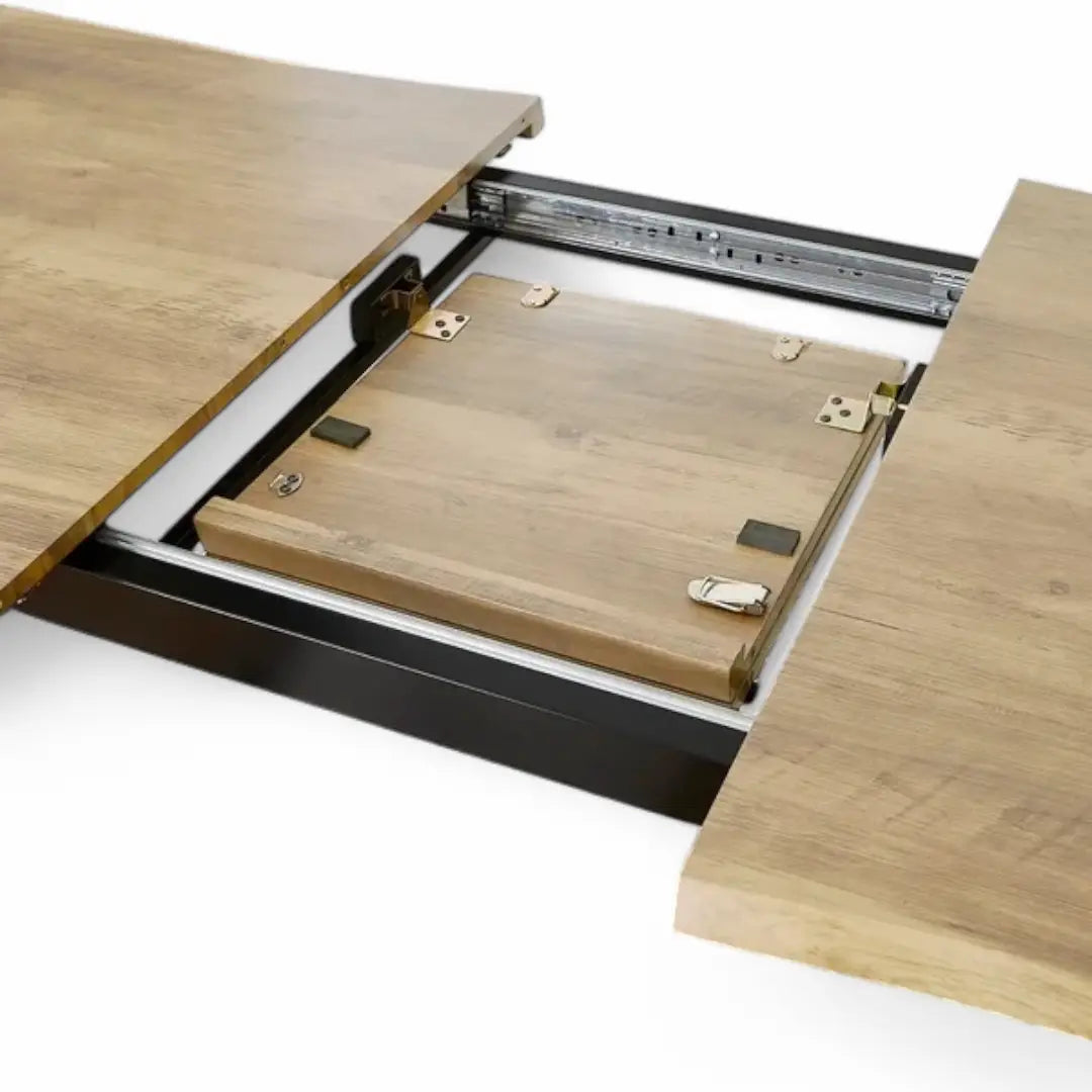 Extendable Dining Table Rectangular Wood Effect Top Seats 4-6 Metal Frame - The royce furnishings