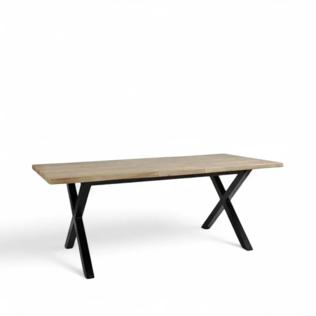 Extendable Dining Table Rectangular Wood Effect Top Seats 4-6 Metal Frame - The royce furnishings