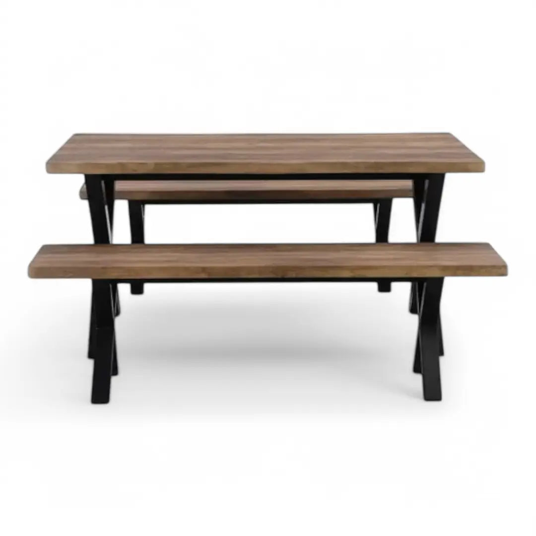 Natural Wood & Black Metal Space Saving 6 Seater Dining Set - The royce furnishings