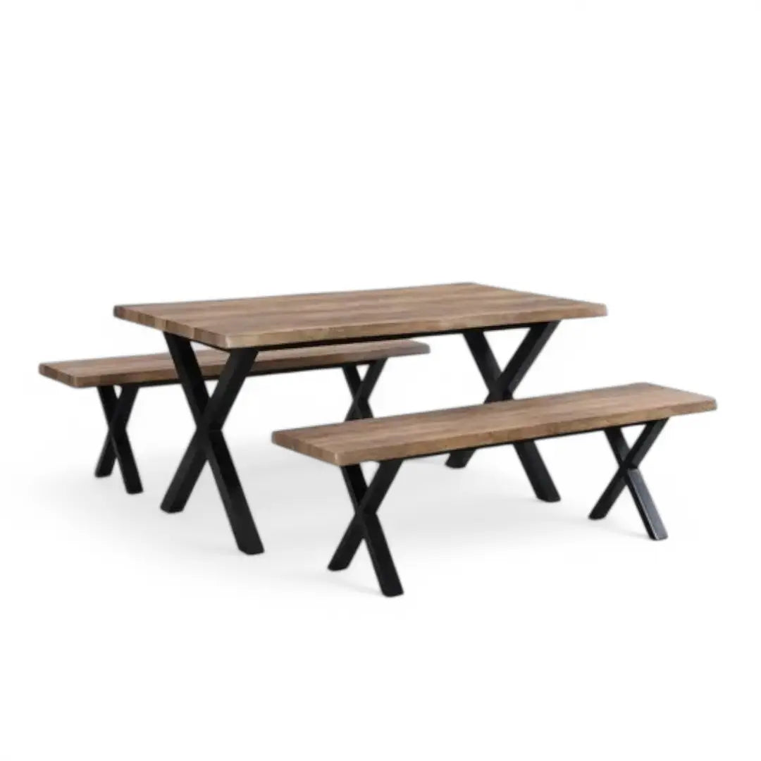 Natural Wood & Black Metal Space Saving 6 Seater Dining Set - The royce furnishings