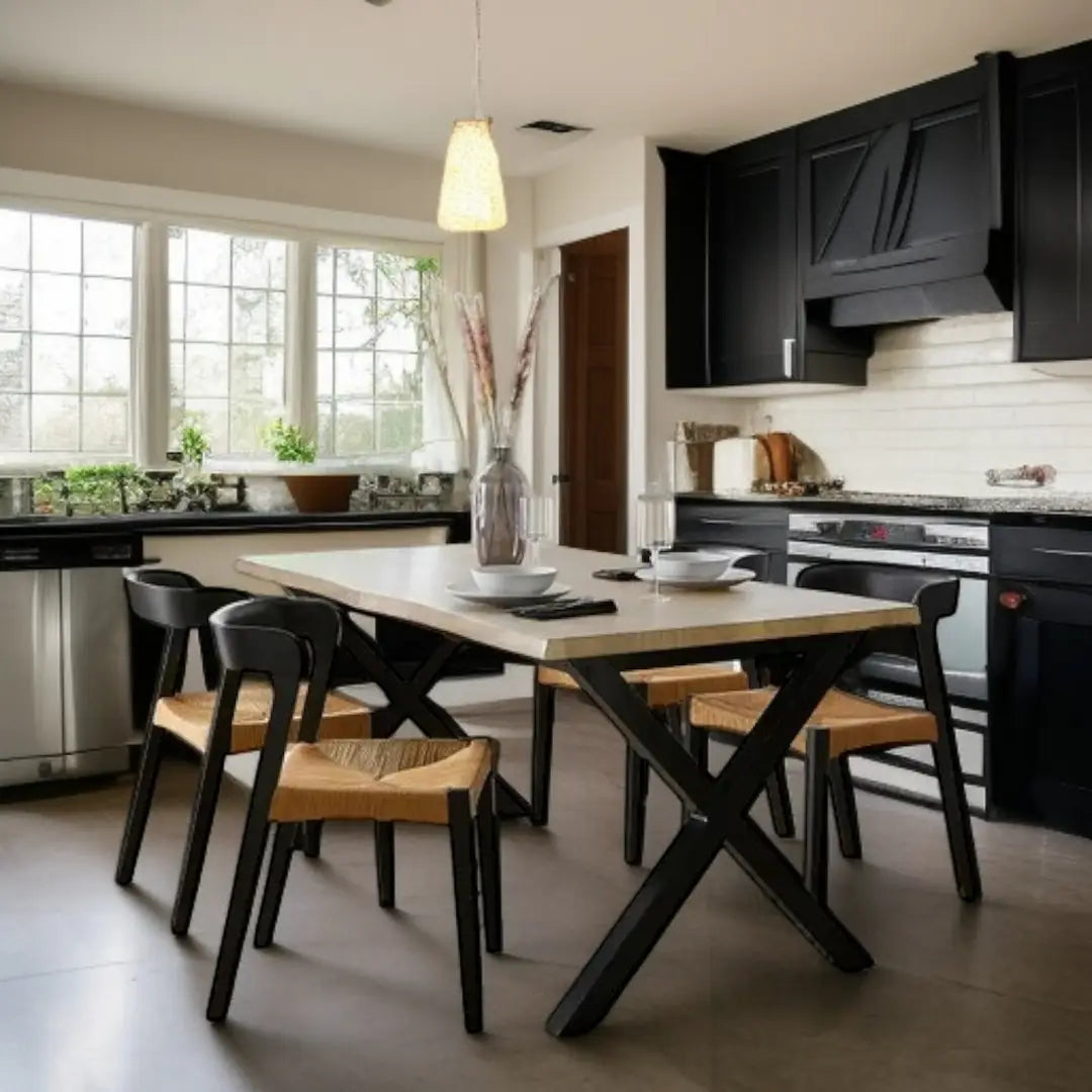 Extendable Dining Table Rectangular Wood Effect Top Seats 4-6 Metal Frame - The royce furnishings