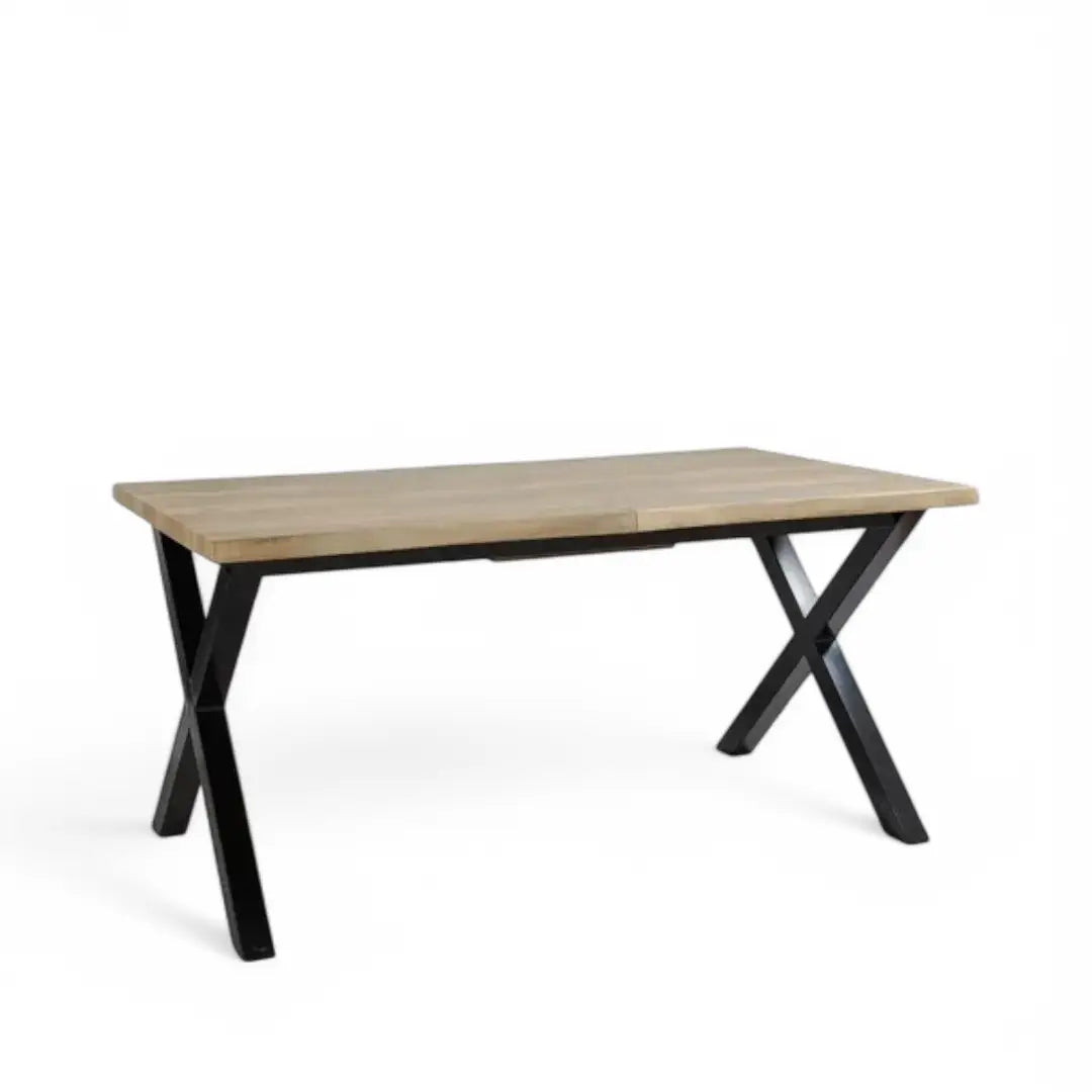 Extendable Dining Table Rectangular Wood Effect Top Seats 4-6 Metal Frame - The royce furnishings