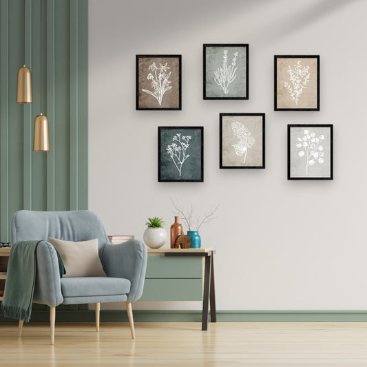 Vintage Framed Botanical Prints - Wall Art for Decor Set of 6