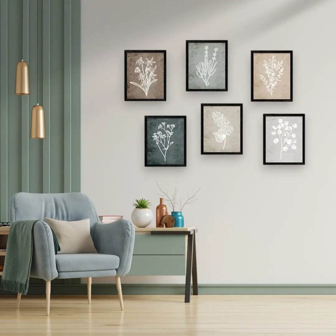 Vintage Framed Botanical Prints - Wall Art for Decor Set of 6 - The royce furnishings