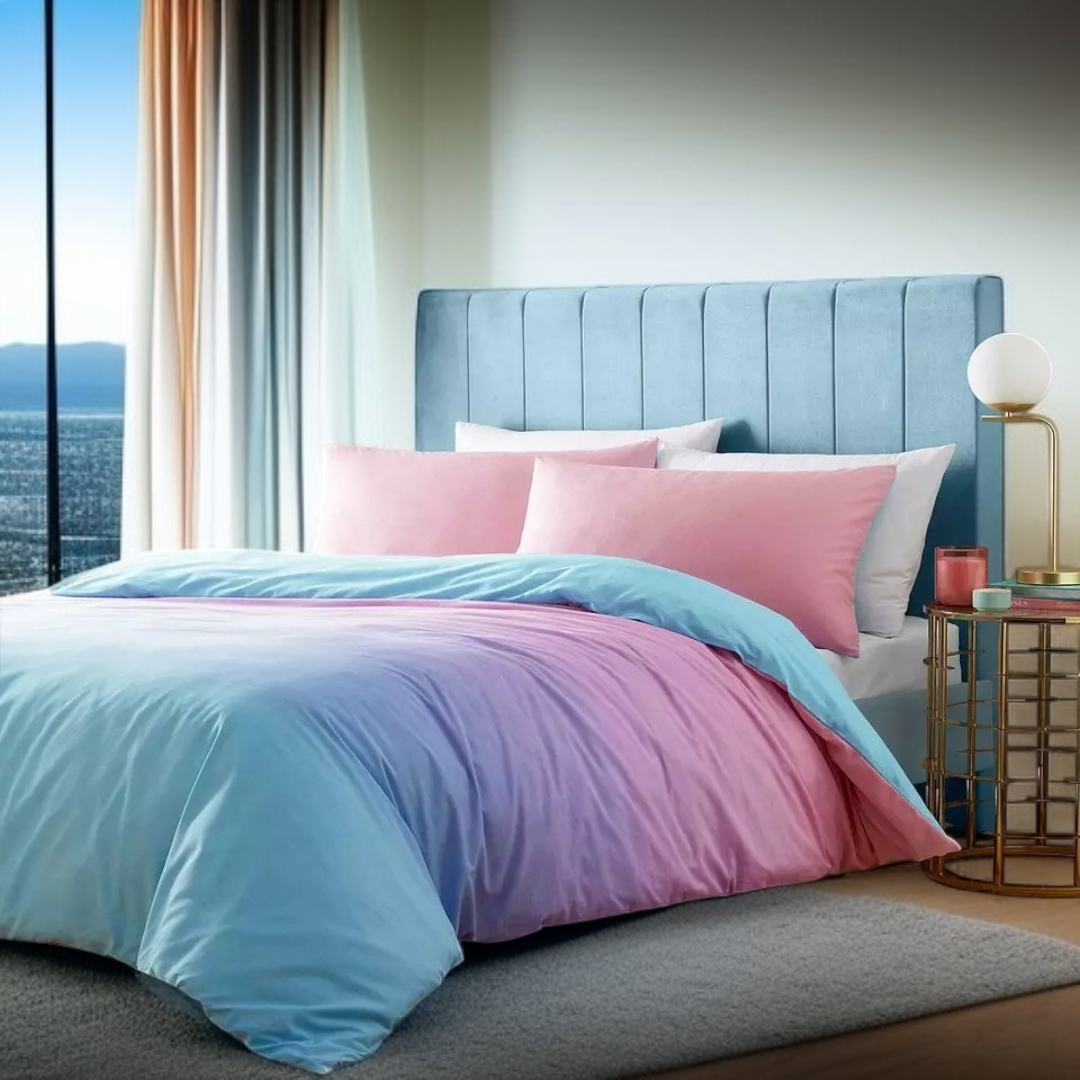 Duvet Cover Set Rainbow Ombre Pastel Colour Pink Purple Aqua Blue Girls Bedding