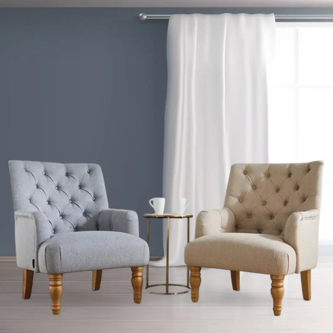 Fabric Armchair, Padstow Grey or Wheat Classic Armchair with Wooden Legs - The royce furnishings