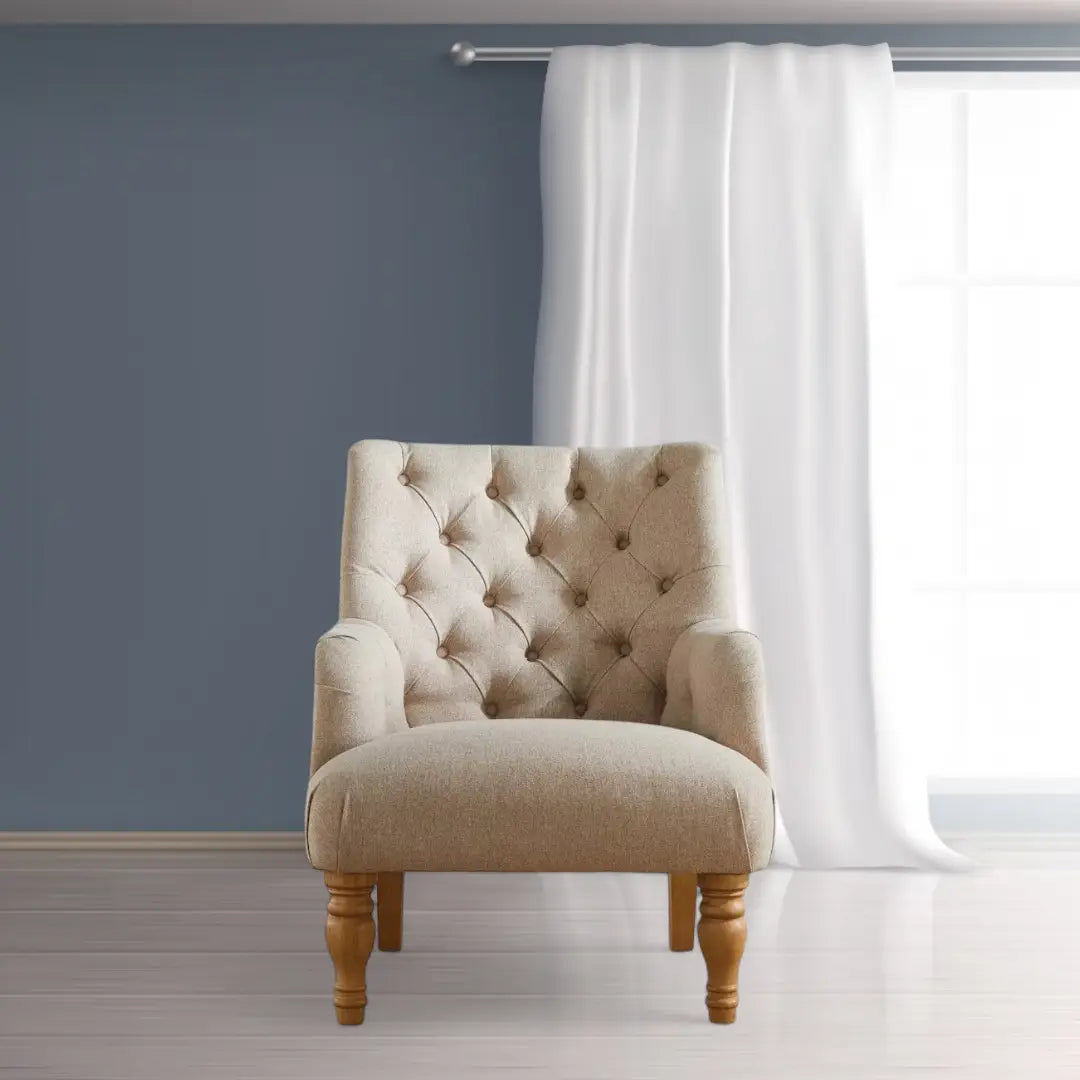 Fabric Armchair, Padstow Grey or Wheat Classic Armchair with Wooden Legs - The royce furnishings