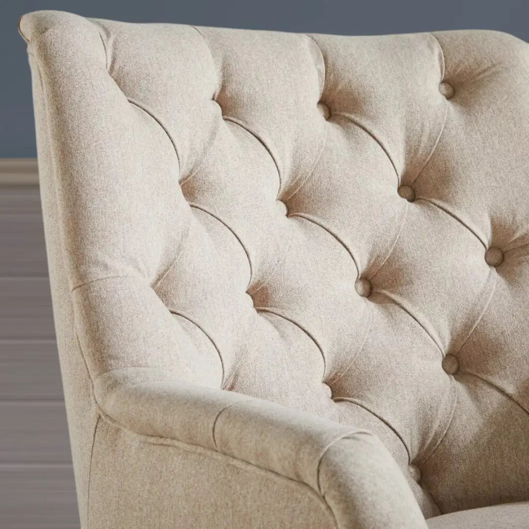Fabric Armchair, Padstow Grey or Wheat Classic Armchair with Wooden Legs - The royce furnishings