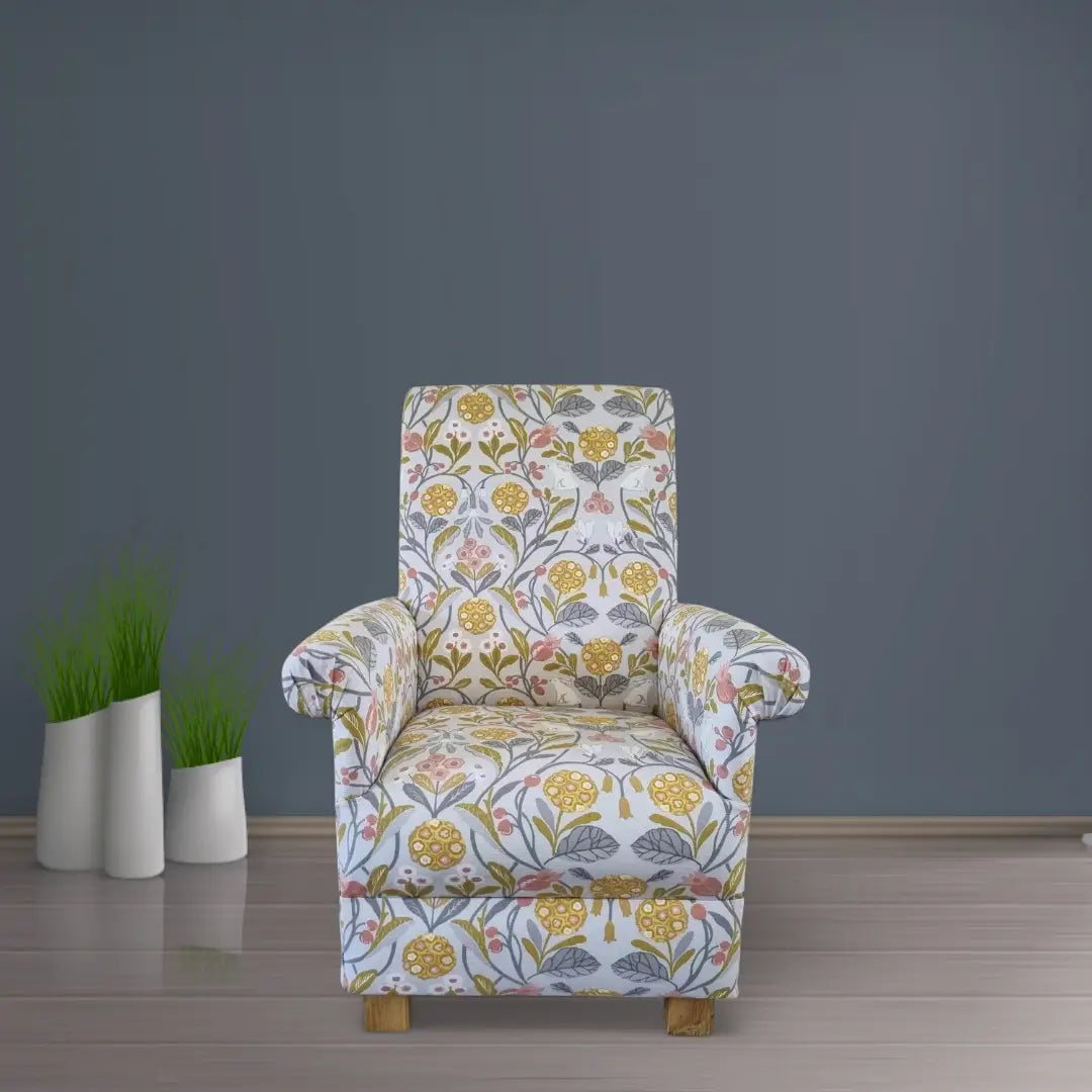 Accent Armchair Clarke Forester Fabric Chair Grey Ochre Animals Hares Small New - The royce furnishings