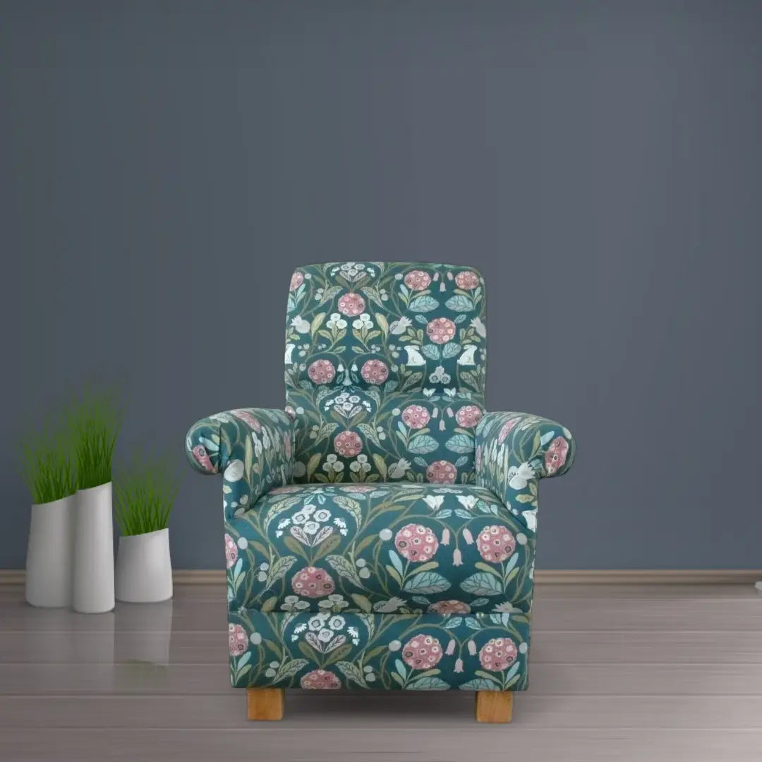 Accent Armchair Clarke Forester Fabric Chair Grey Ochre Animals Hares Small New - The royce furnishings