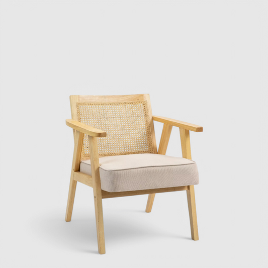 Wooden Rattan Weave Panel Accent Chair - Natural Finish