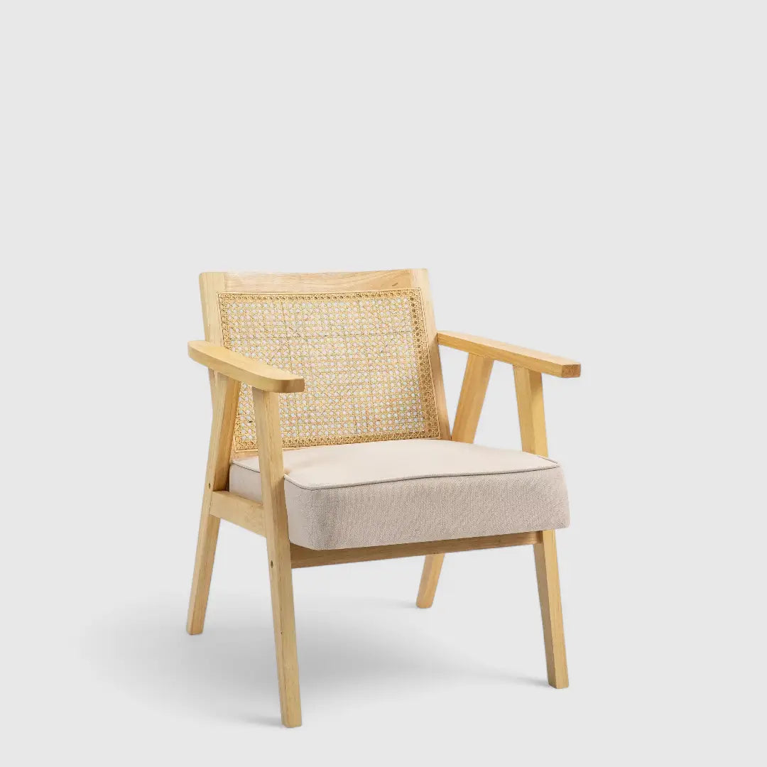 Wooden Rattan Weave Panel Accent Chair - Natural Finish - The royce furnishings