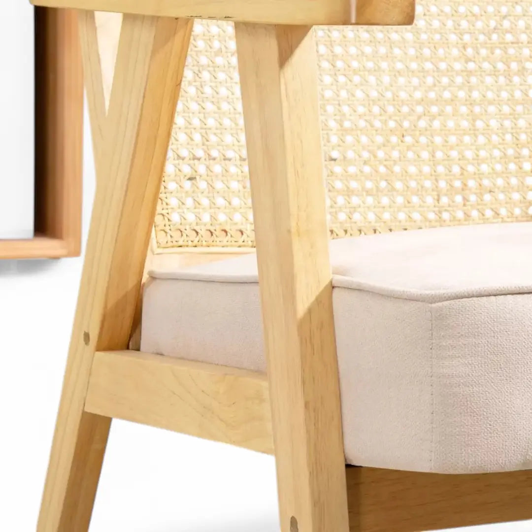 Wooden Rattan Weave Panel Accent Chair - Natural Finish - The royce furnishings