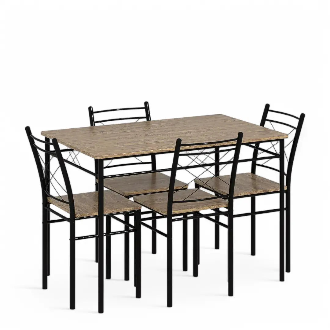 Modern Dining Table Set 4-Seater Space-Saving Steel Frame Rectangular Table Oak - The royce furnishings