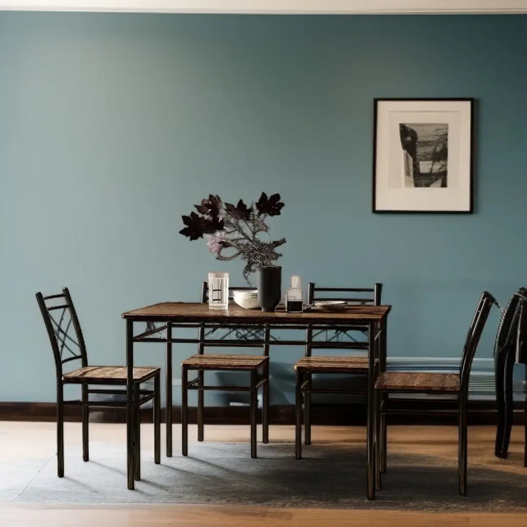 Modern Dining Table Set 4-Seater Space-Saving Steel Frame Rectangular Table Oak - The royce furnishings