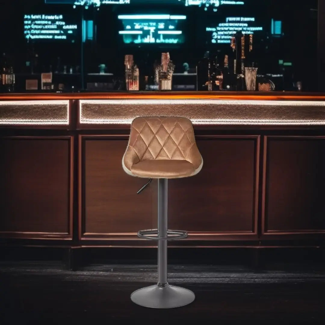 Velvet & Faux Leather Bar Stool Swivel Chair Adjustable with Backrest - The royce furnishings