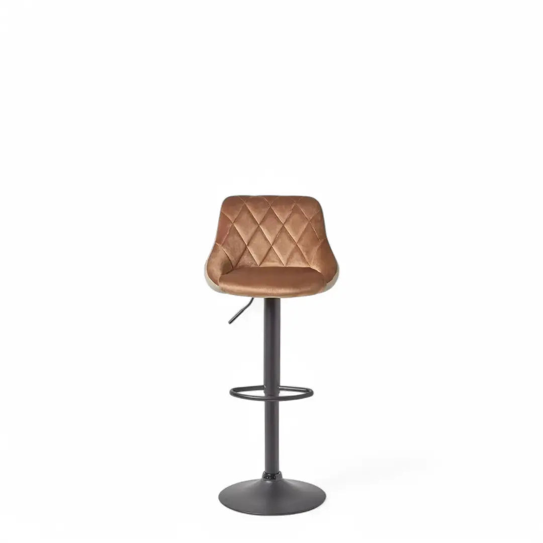 Velvet & Faux Leather Bar Stool Swivel Chair Adjustable with Backrest - The royce furnishings