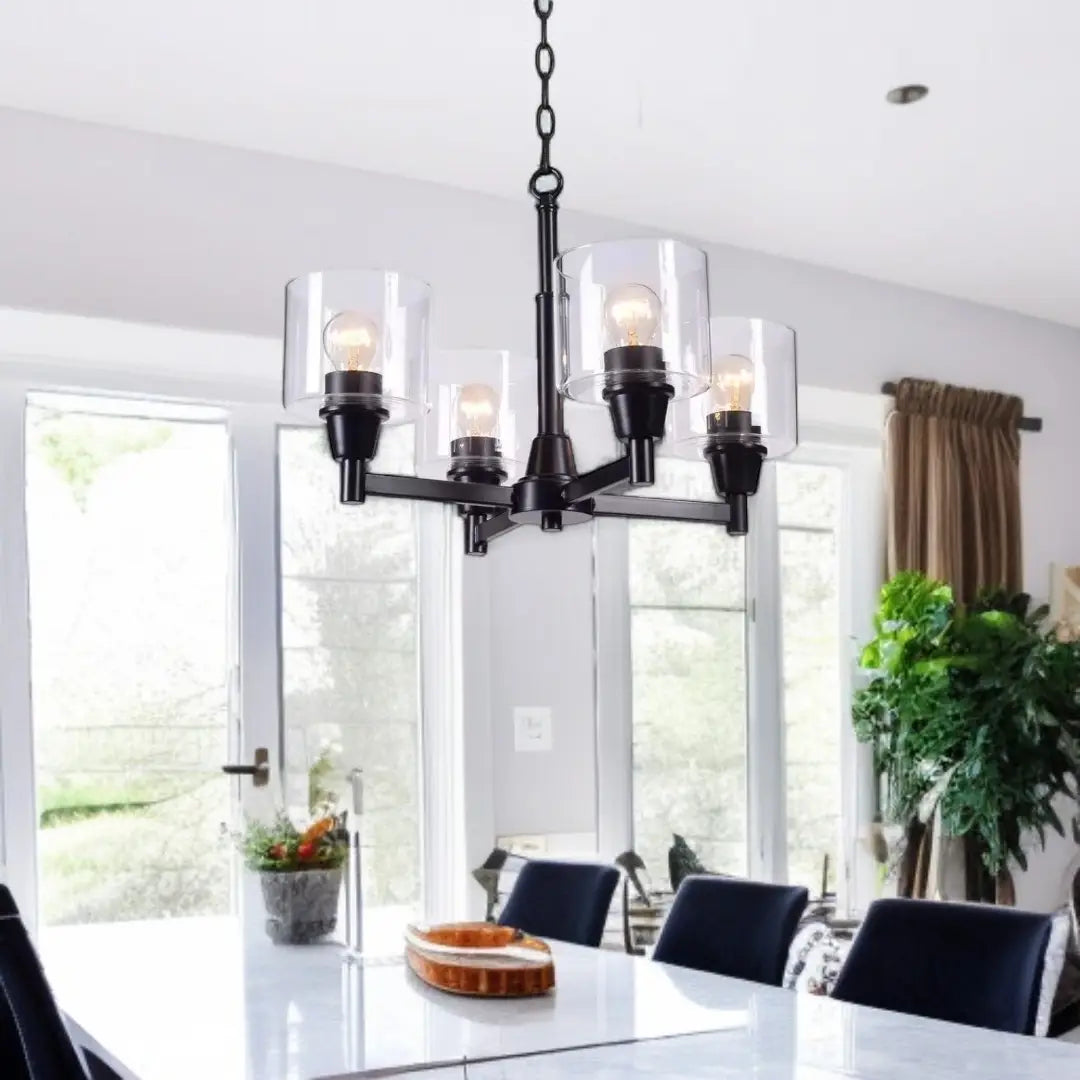 Oron 4-Light Black Reversible Chandelier with Clear Glass Shades - The royce furnishings