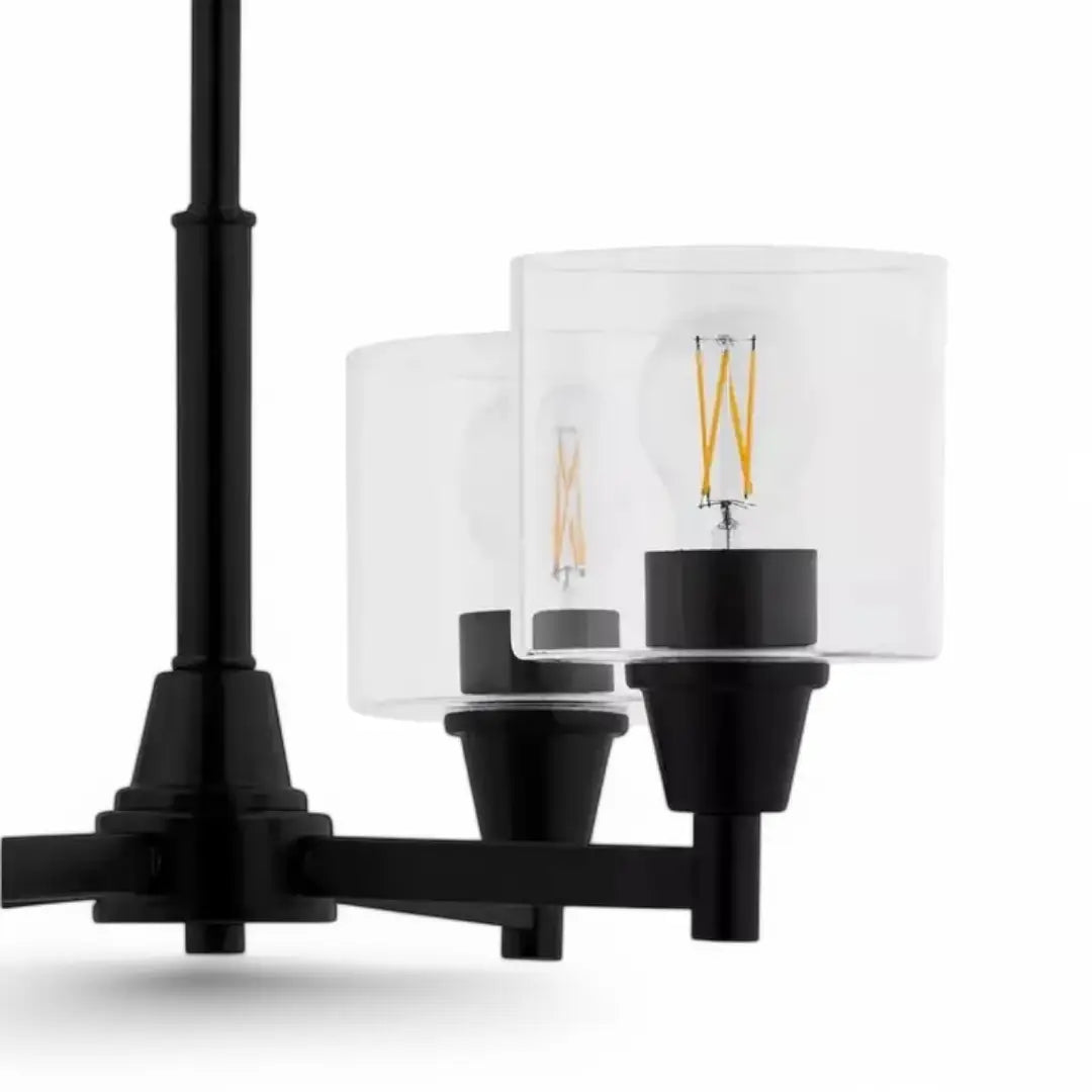 Oron 4-Light Black Reversible Chandelier with Clear Glass Shades - The royce furnishings