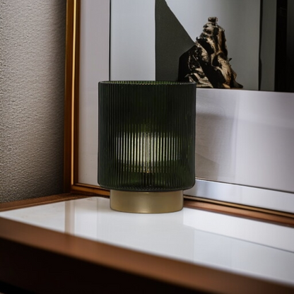 Dark Green Ribbed Glass Ambient Table Lamp - The royce furnishings
