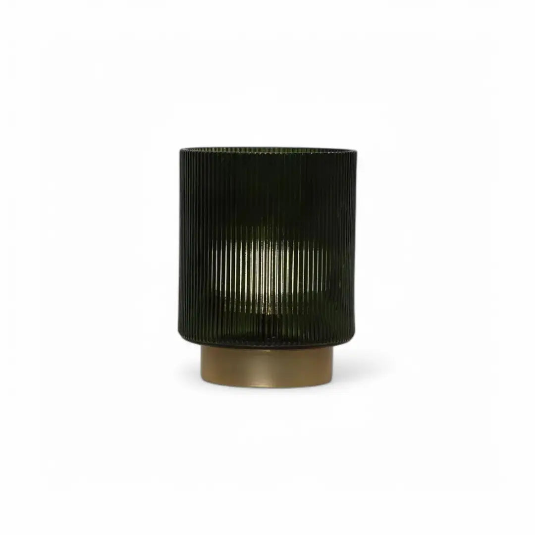 Dark Green Ribbed Glass Ambient Table Lamp - The royce furnishings