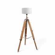 Vintage Style Tripod LED Floor Lamp Teak Wooden Floor Without Shade - The royce furnishings