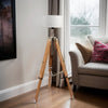 Vintage Style Tripod LED Floor Lamp Teak Wooden Floor Without Shade - The royce furnishings