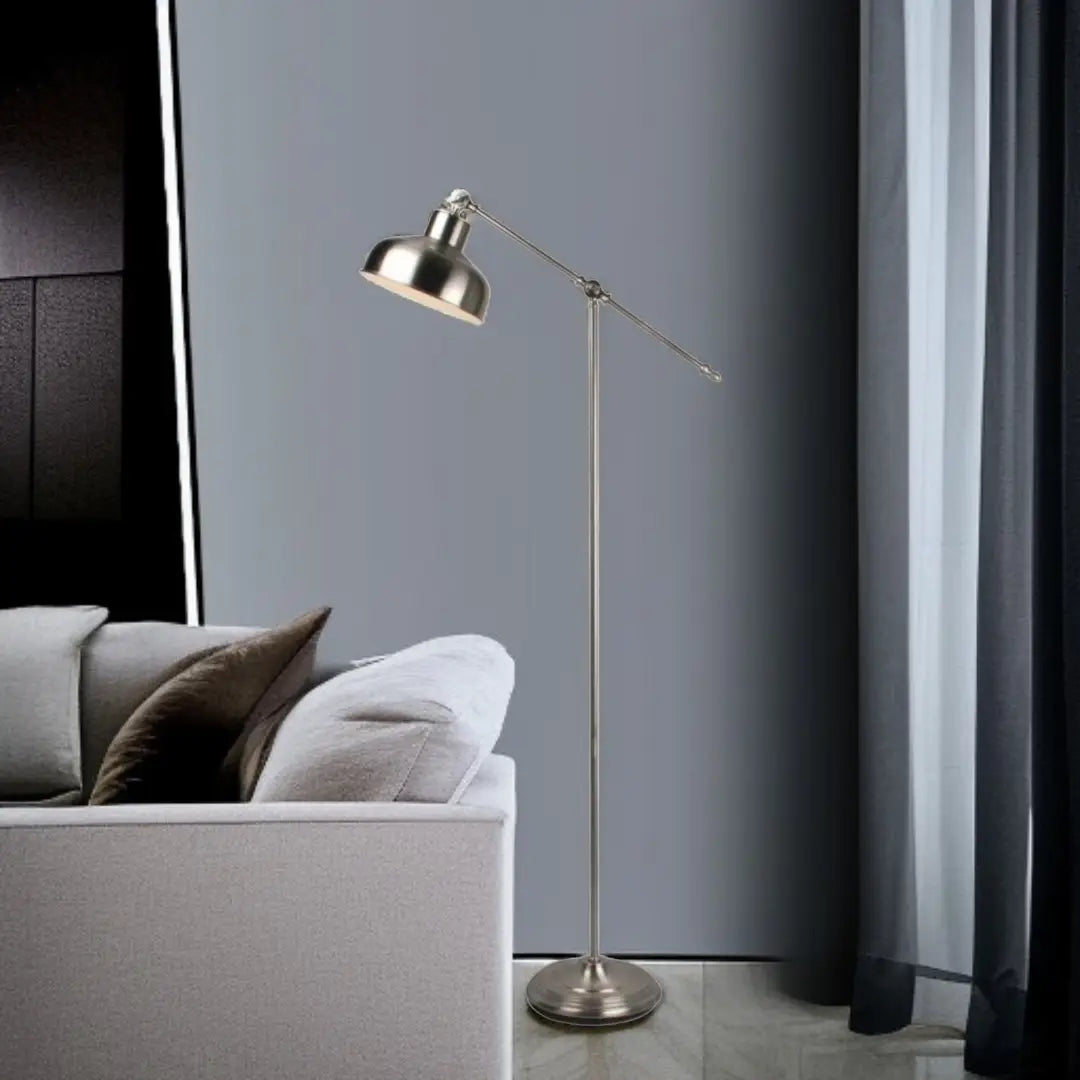 Satin Nickel Lever Arm Adjustable Floor Light Standing Lamp - The royce furnishings