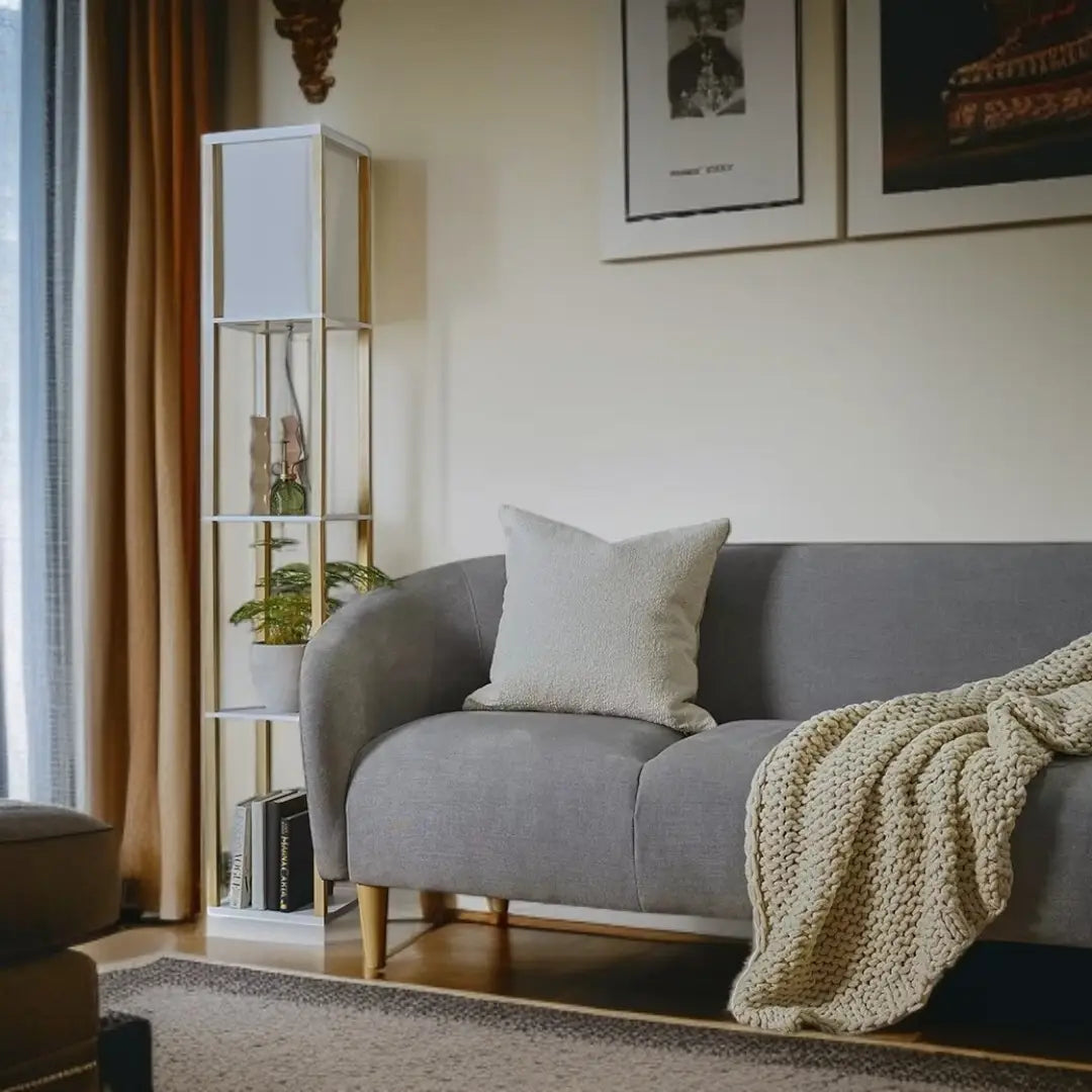 Wooden Floor Lamp With Storage Shelves - The royce furnishings