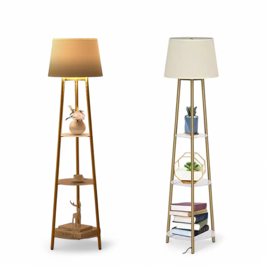 Classic Tripod Standing Floor Lamp Eye-Care LED Light with 3 Tier Marble Shelves - The royce furnishings