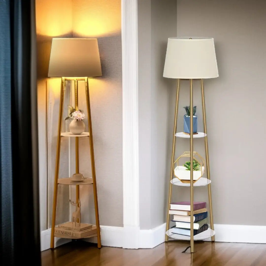 Classic Tripod Standing Floor Lamp Eye-Care LED Light with 3 Tier Marble Shelves - The royce furnishings