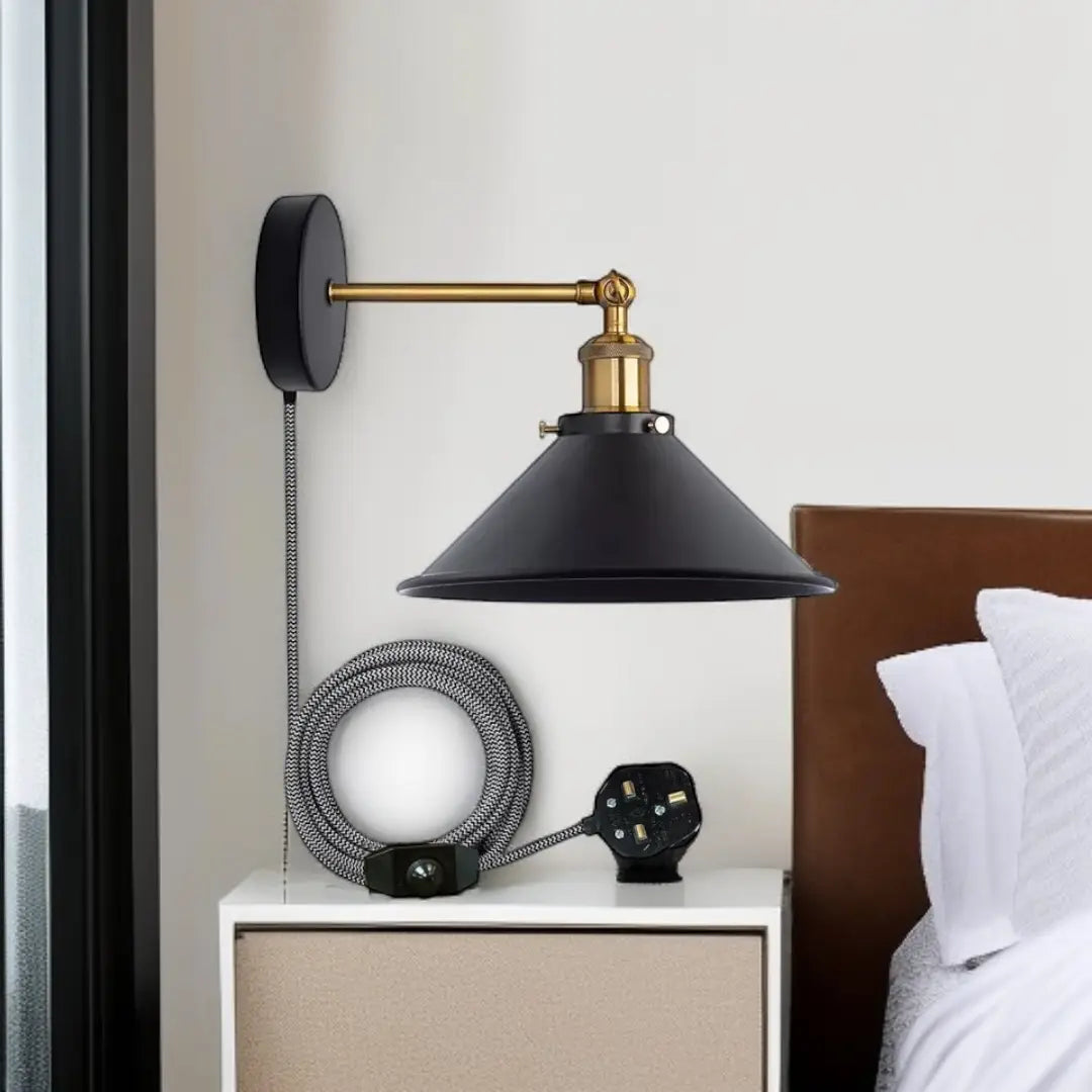 Plug-In Wall Light with Metal Lampshade and Dimmer Switch - The royce furnishings