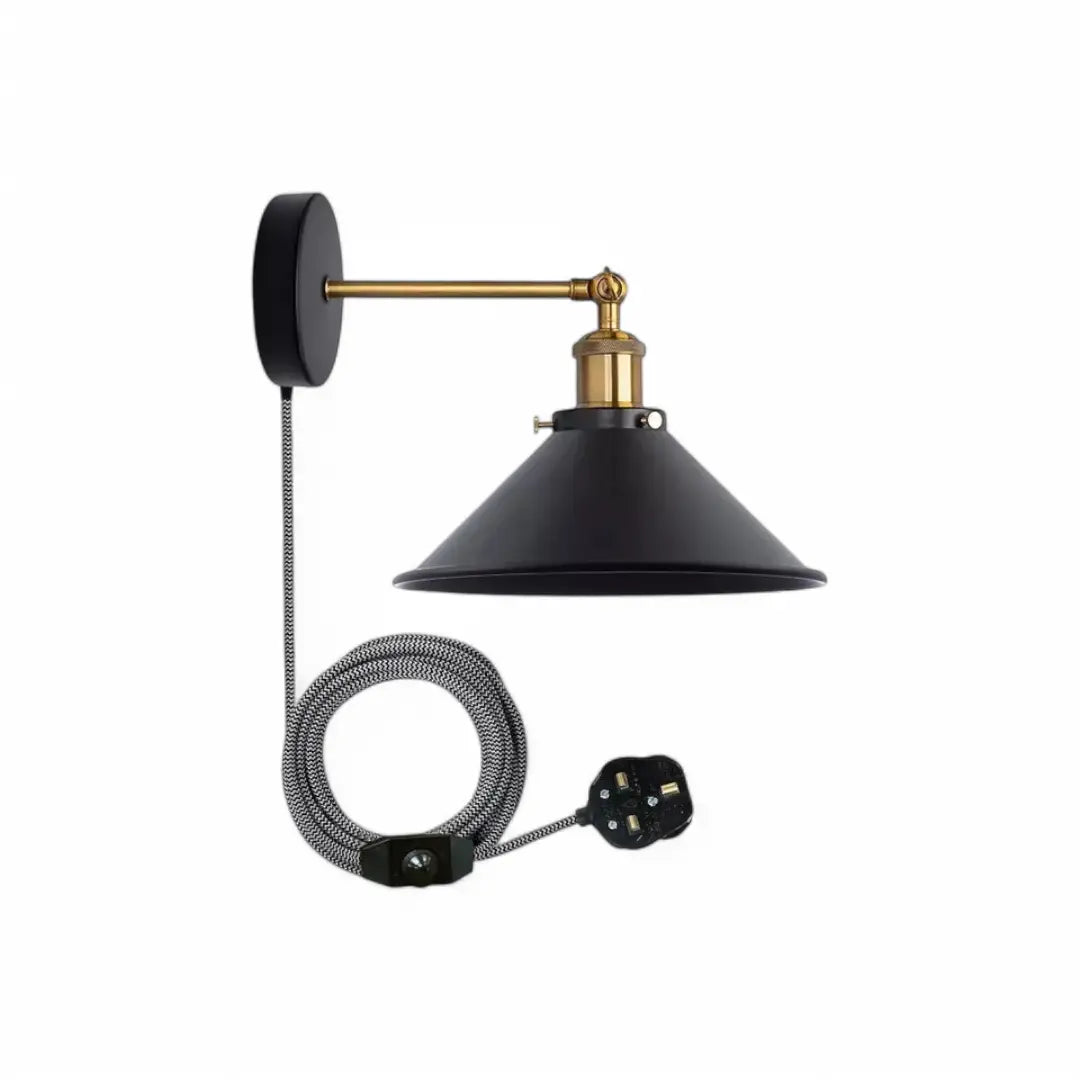 Plug-In Wall Light with Metal Lampshade and Dimmer Switch - The royce furnishings