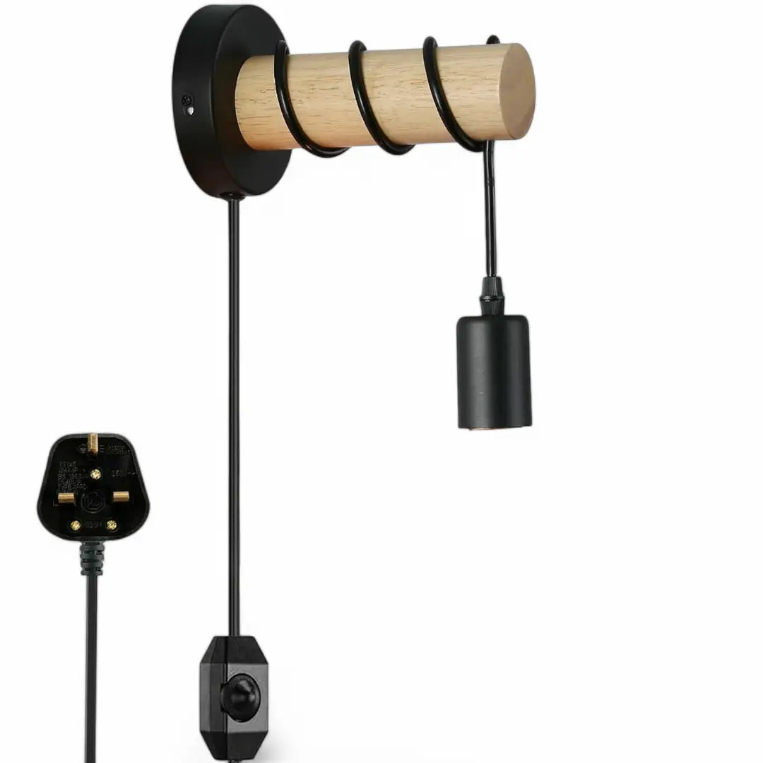 Modern Wall Light Industrial Retro Plug in Wood Wall Lamp Fitting Fixture UK - The royce furnishings