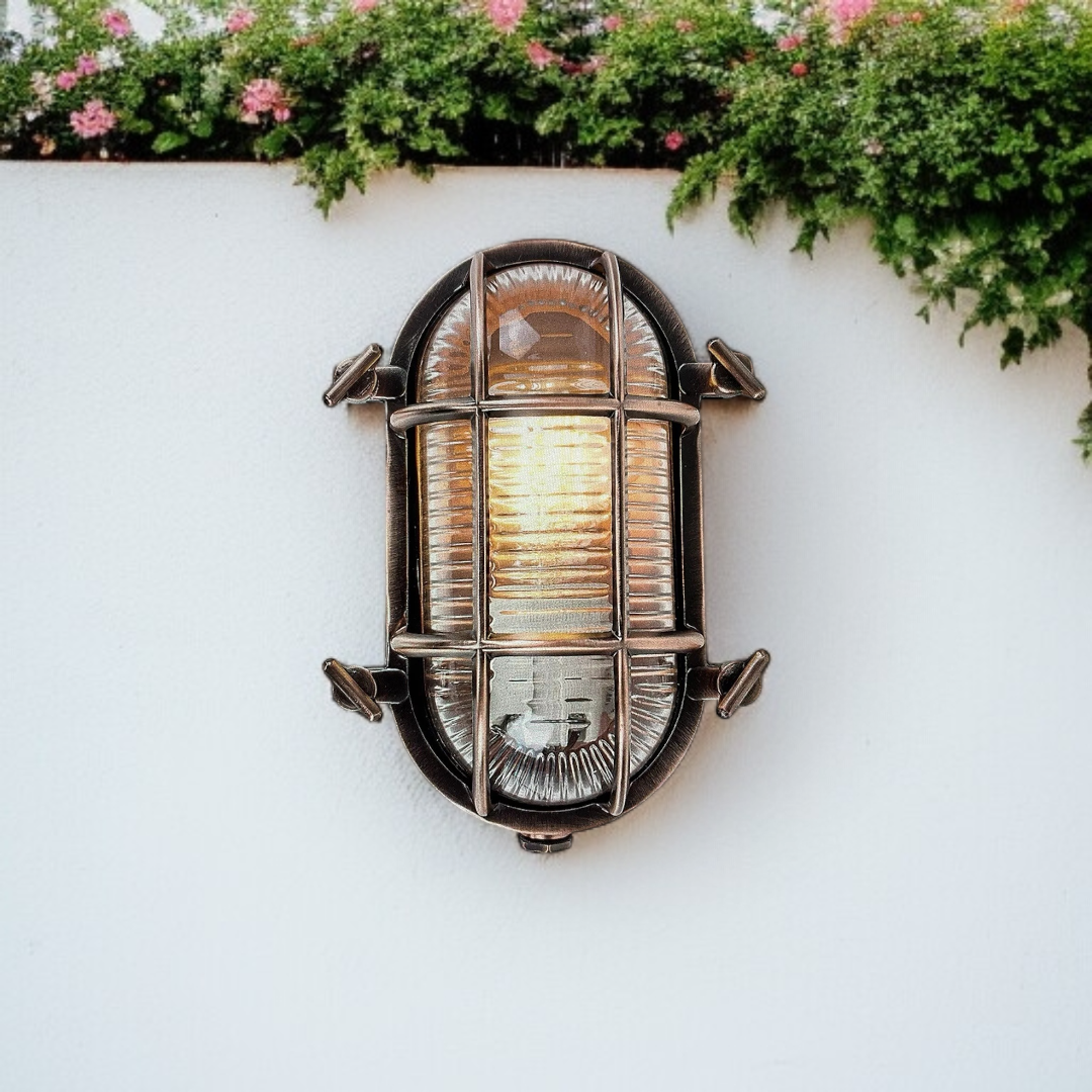 Bow Modern IP64 Rated Oval Copper Effect Nautical Design Outdoor Wall Light