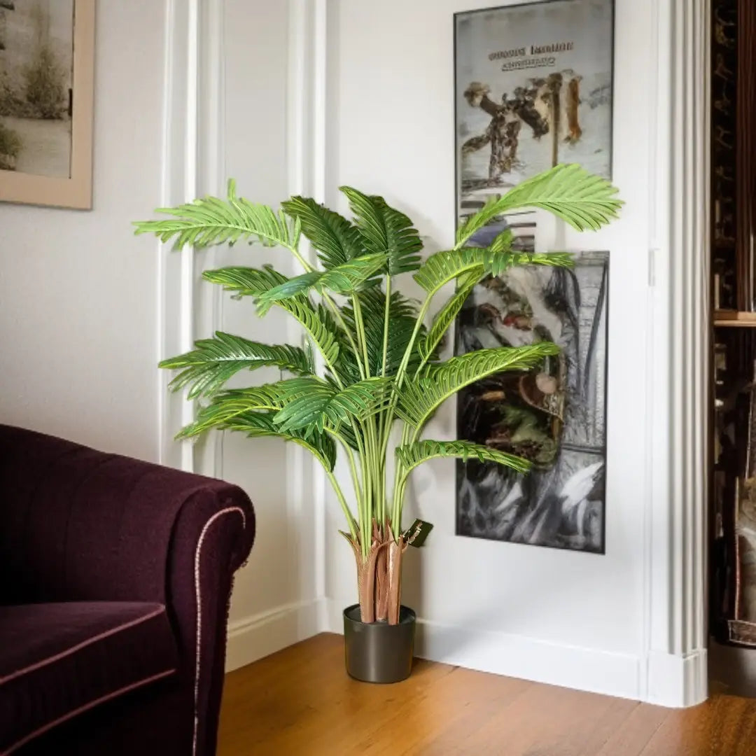 Large Artificial Palm Tree Potted in Black Pot 110cm - The royce furnishings