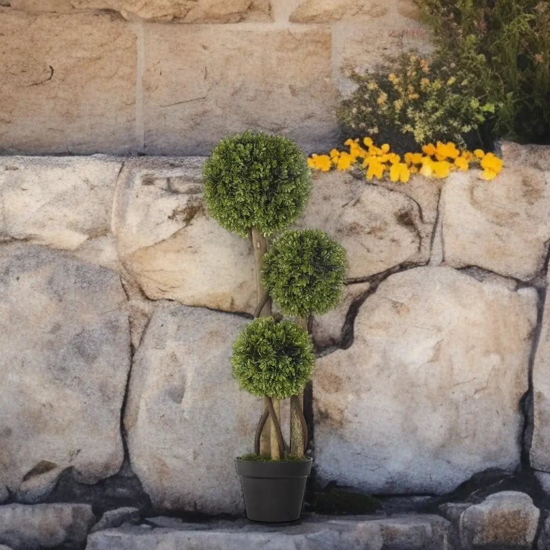 HOMCOM Potted Artificial Plants Boxwood Ball Topiary Trees Indoor Outdoor - The royce furnishings