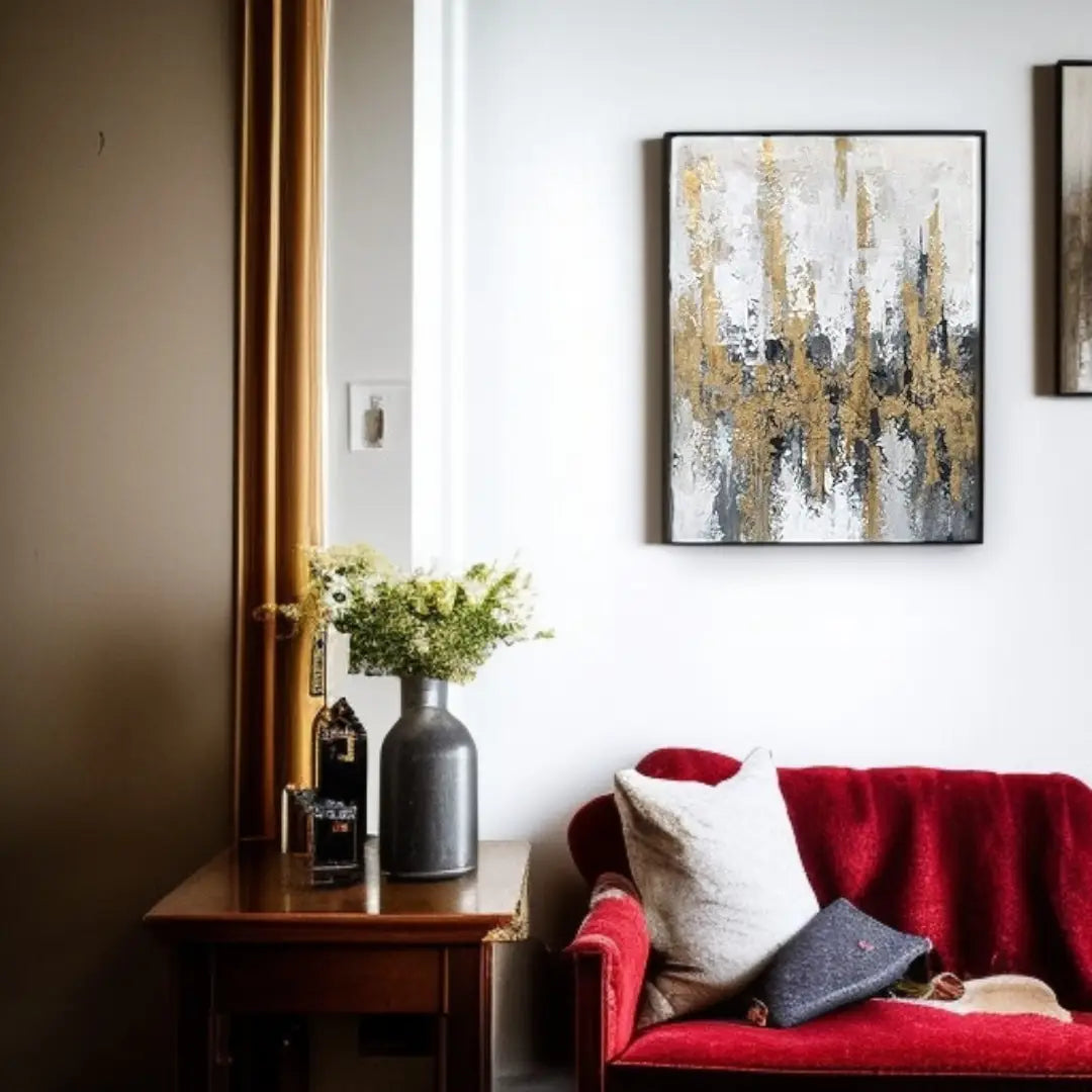 Yihui Arts Modern Abstract Skyline Canvas Wall Artwork with Gold Foil Modern Oil Painting Pictures - The royce furnishings