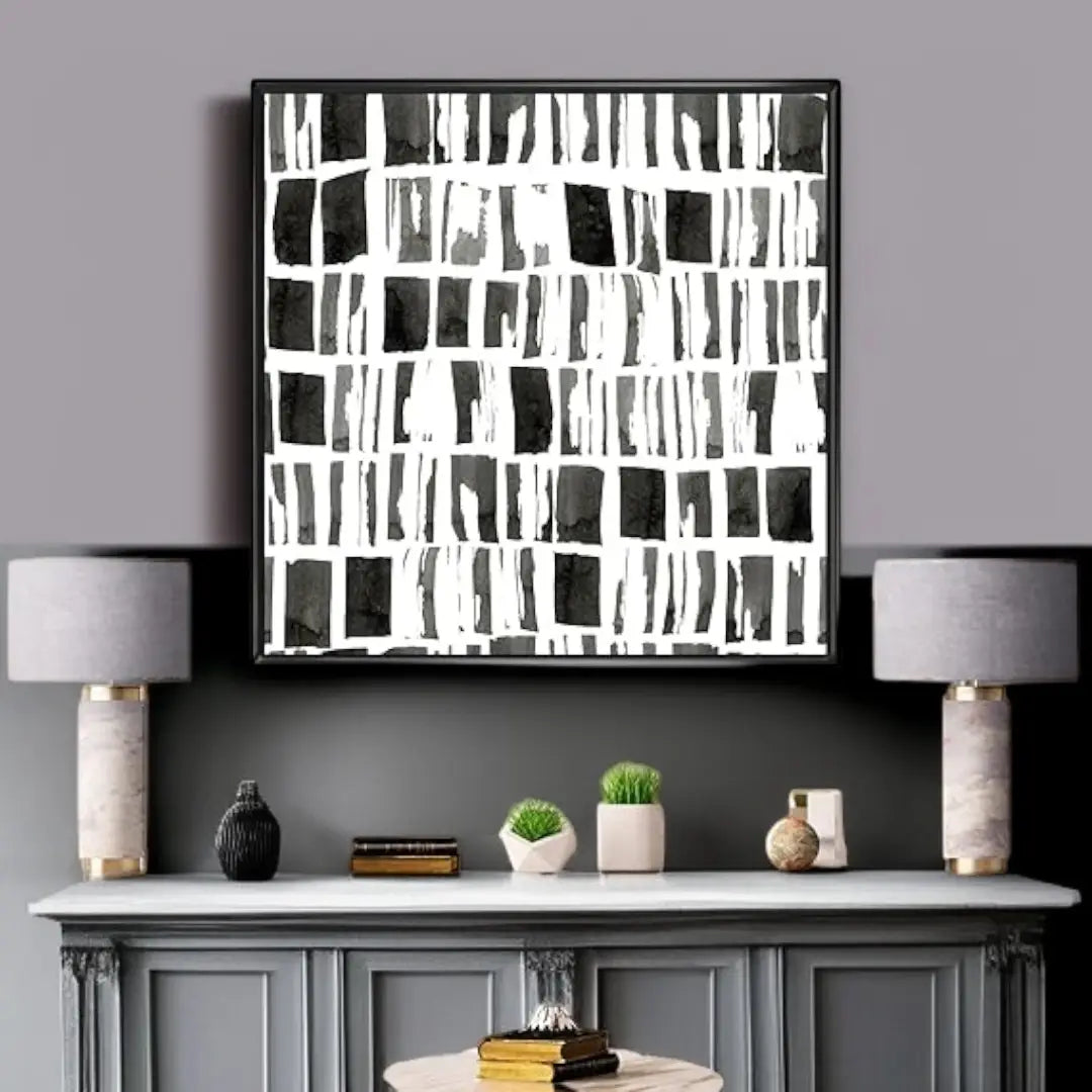 DesignQ Abstract Monochrome Bricks - Modern Framed Canvas Wall Art Print - The royce furnishings