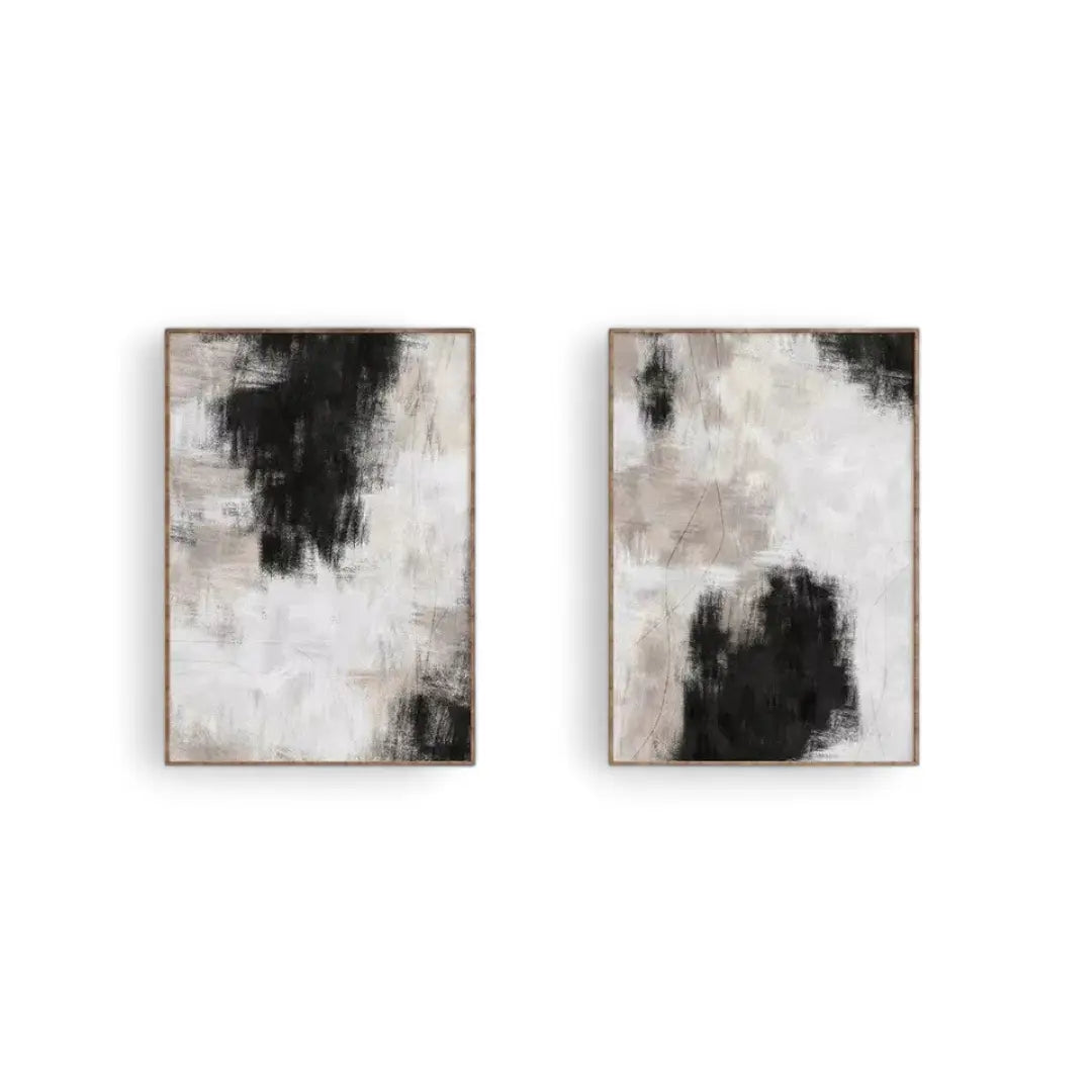 Black and Beige White Neutral Art Print Set of 2, Abstract Wall Art Picture Home - The royce furnishings