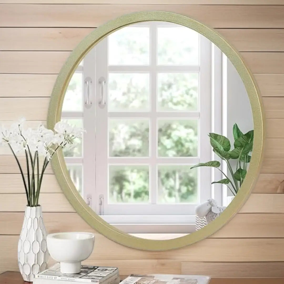 JJUUYOU Round Wall Mirror Circular Mirror with Gold Vanity Vintage Wood Frame - The royce furnishings